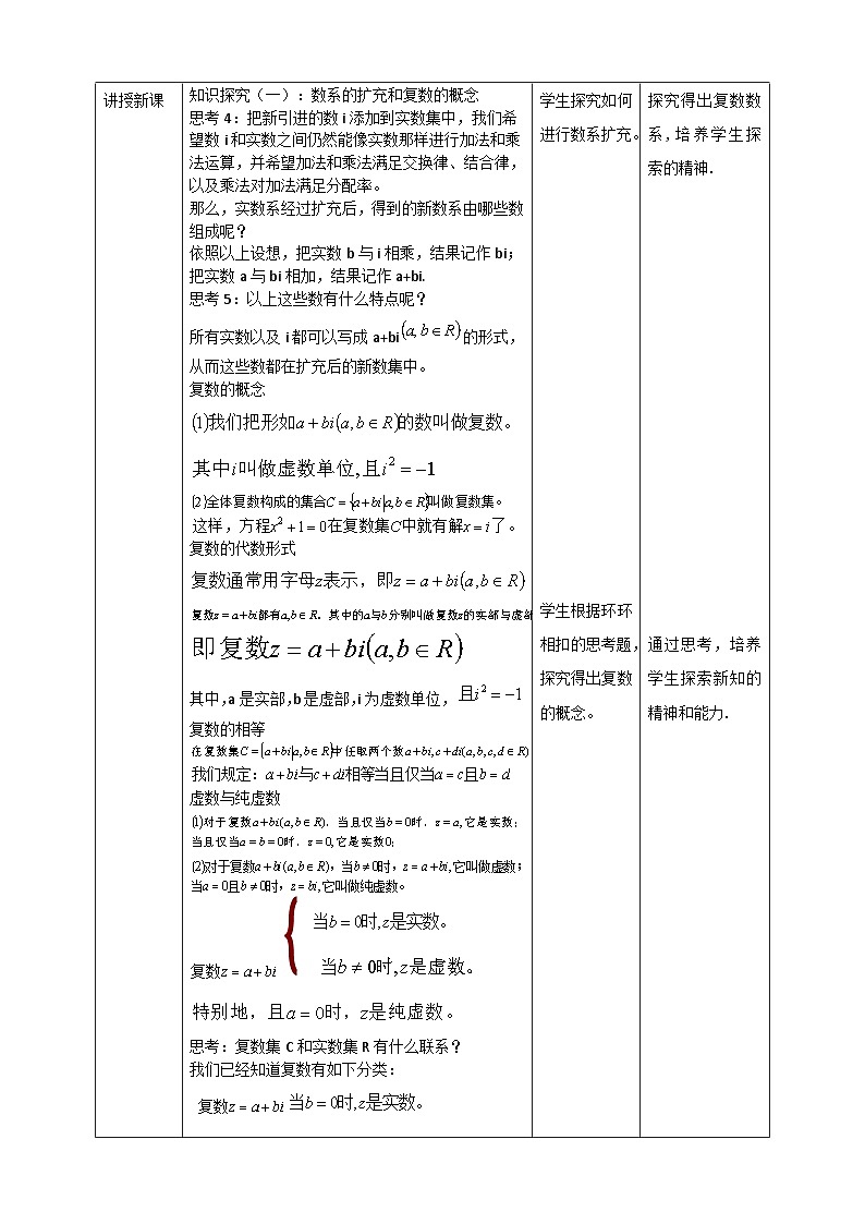 人教A版 2019 高一必修2数学 7.1 复数的概念 教案02