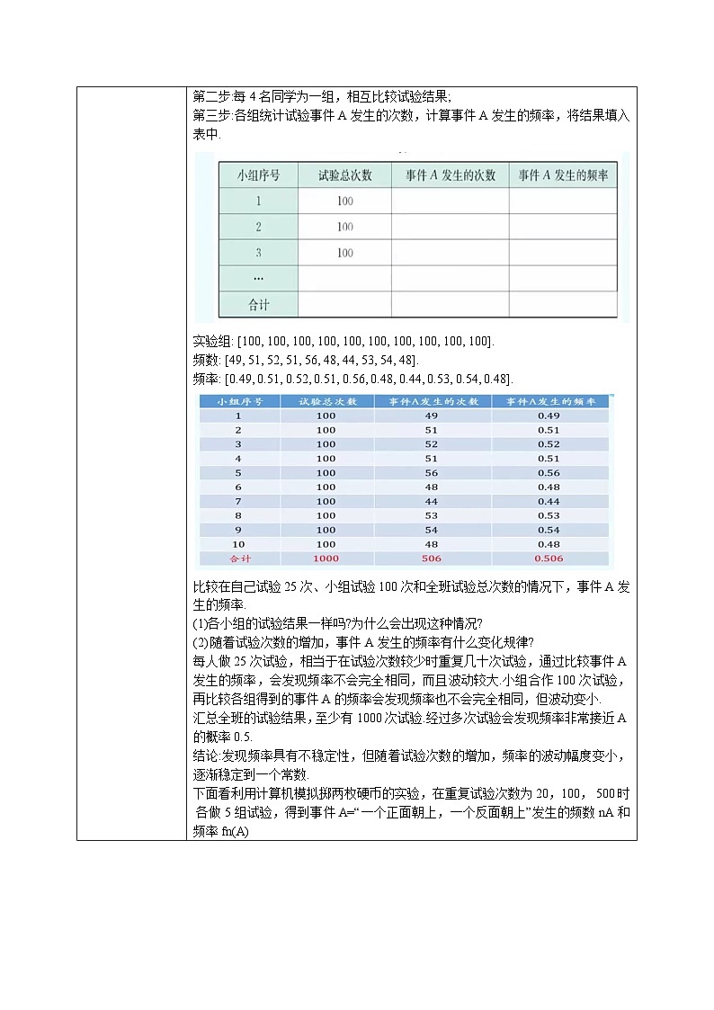 人教A版 2019 高一必修2数学 10.3.1 频率与概率 教案02