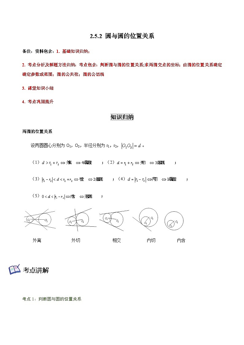 2.5.2 圆与圆的位置关系-2023-2024学年高二数学考点讲解练（人教A版2019选择性必修第一册）01