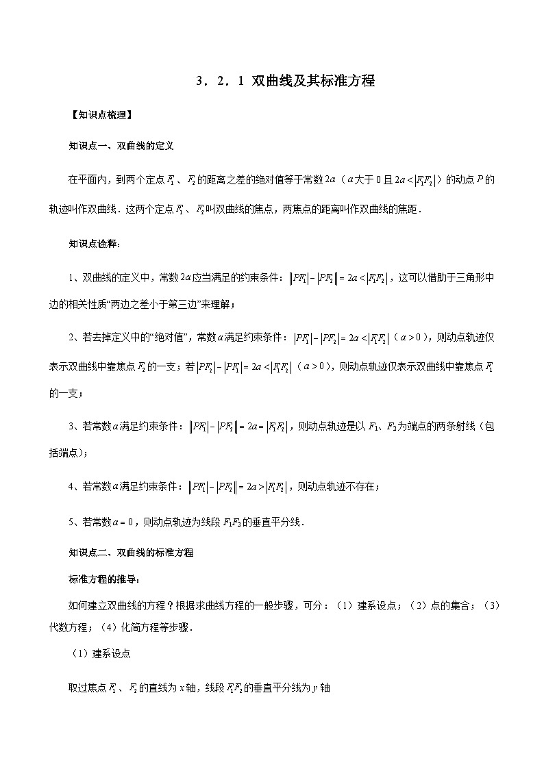 3.2.1 双曲线及其标准方程-2023-2024学年高二数学新教材同步配套教学讲义（人教A版2019选择性必修第一册）01