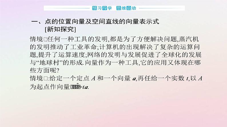 新教材2023高中数学第一章空间向量与立体几何1.4空间向量的应用1.4.1用空间向量研究直线平面的位置关系第1课时空间中点直线和平面的向量表示课件新人教A版选择性必修第一册第3页