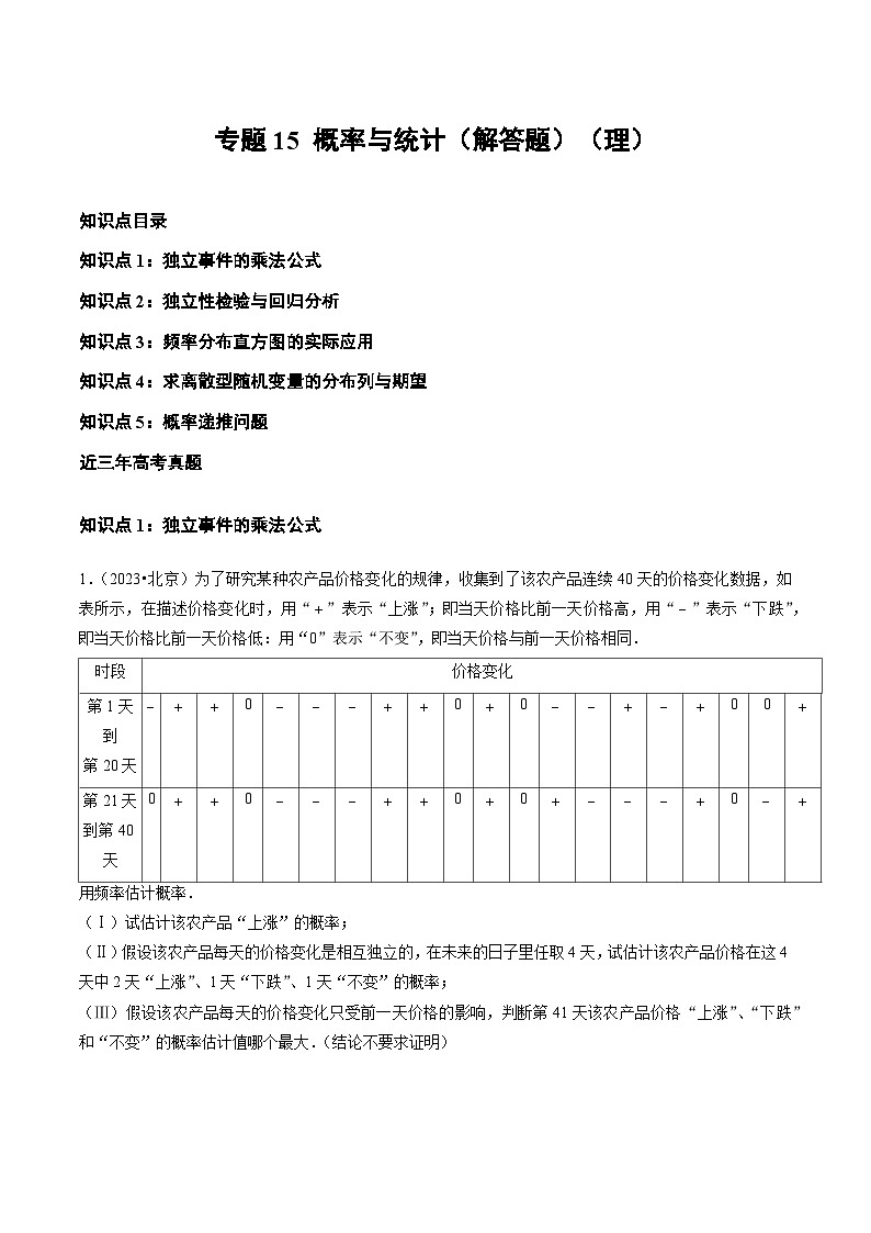 专题15 概率与统计（解答题）（理）（全国通用）（原卷版）第1页