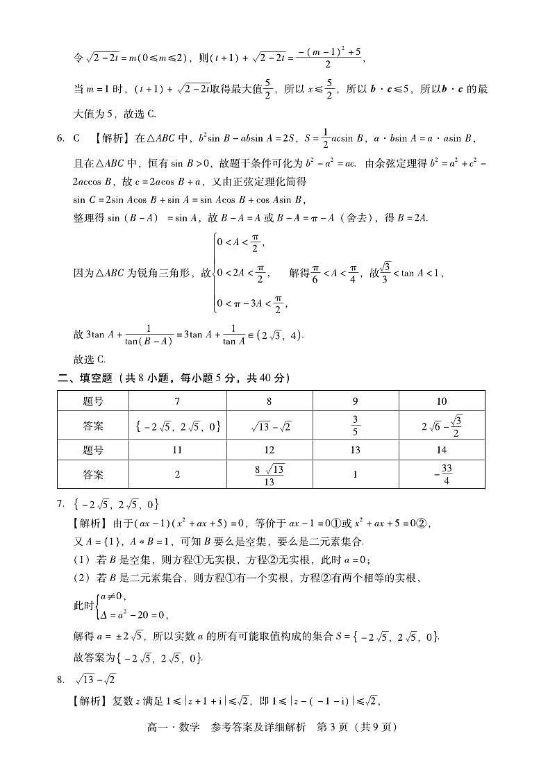 ２０２３汕尾市普通中学高一数学竞赛试卷及参考答案03