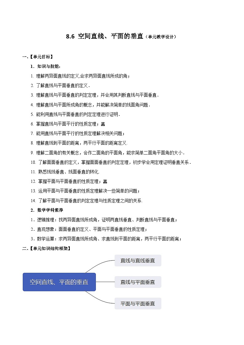 【大单元】8.6.1 直线与直线垂直 课件+单元教学设计+分层作业(必做题+选做题)01