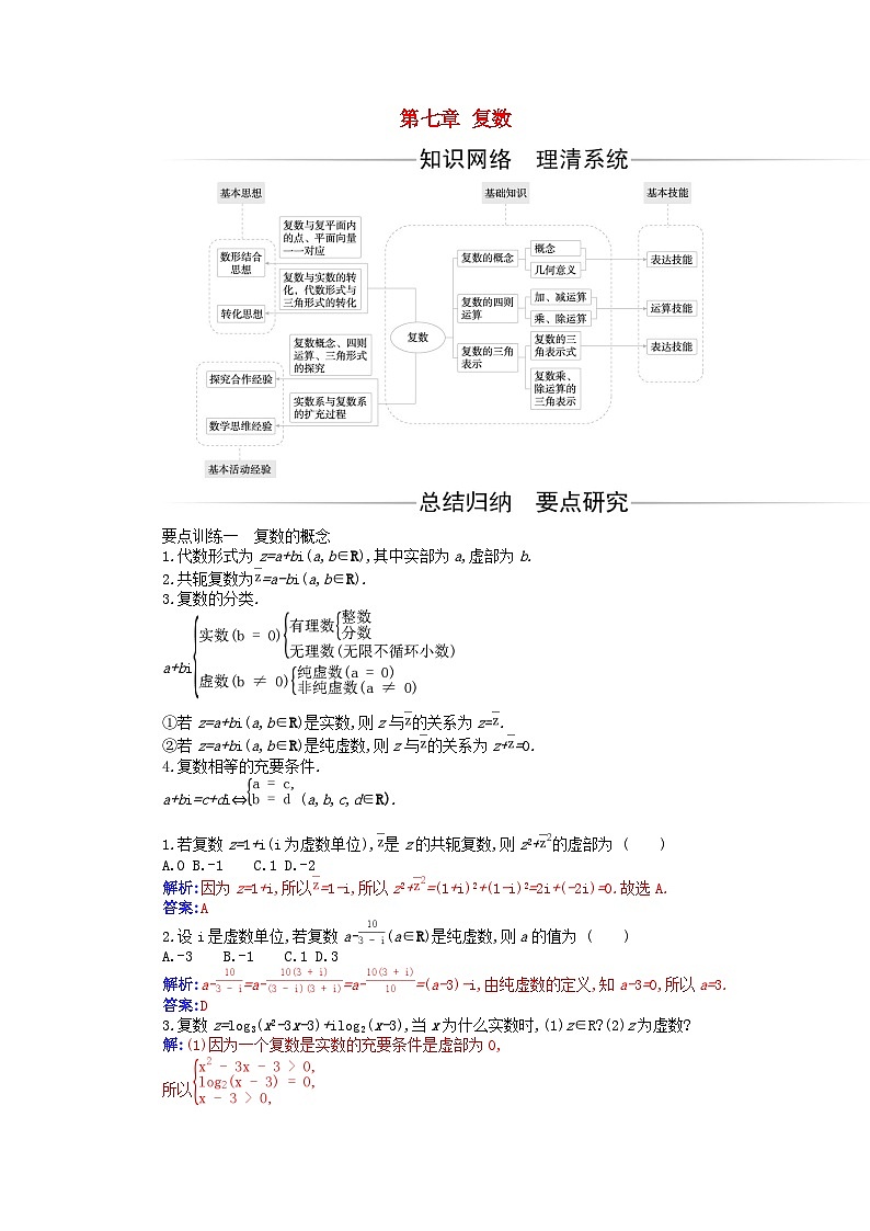 新教材2023高中数学第七章复数章末复习课新人教A版必修第二册 试卷01