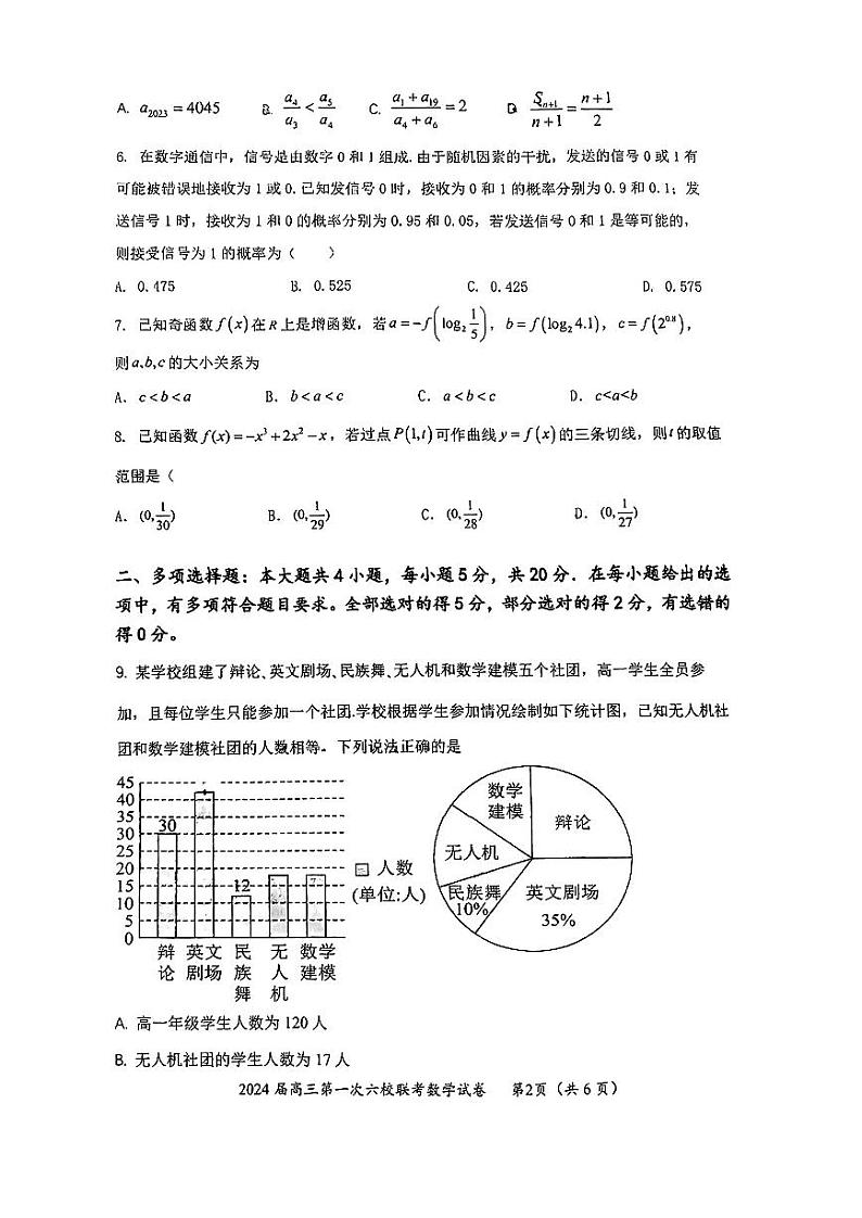 广东省2024届高三第一次六校联考数学试题第2页