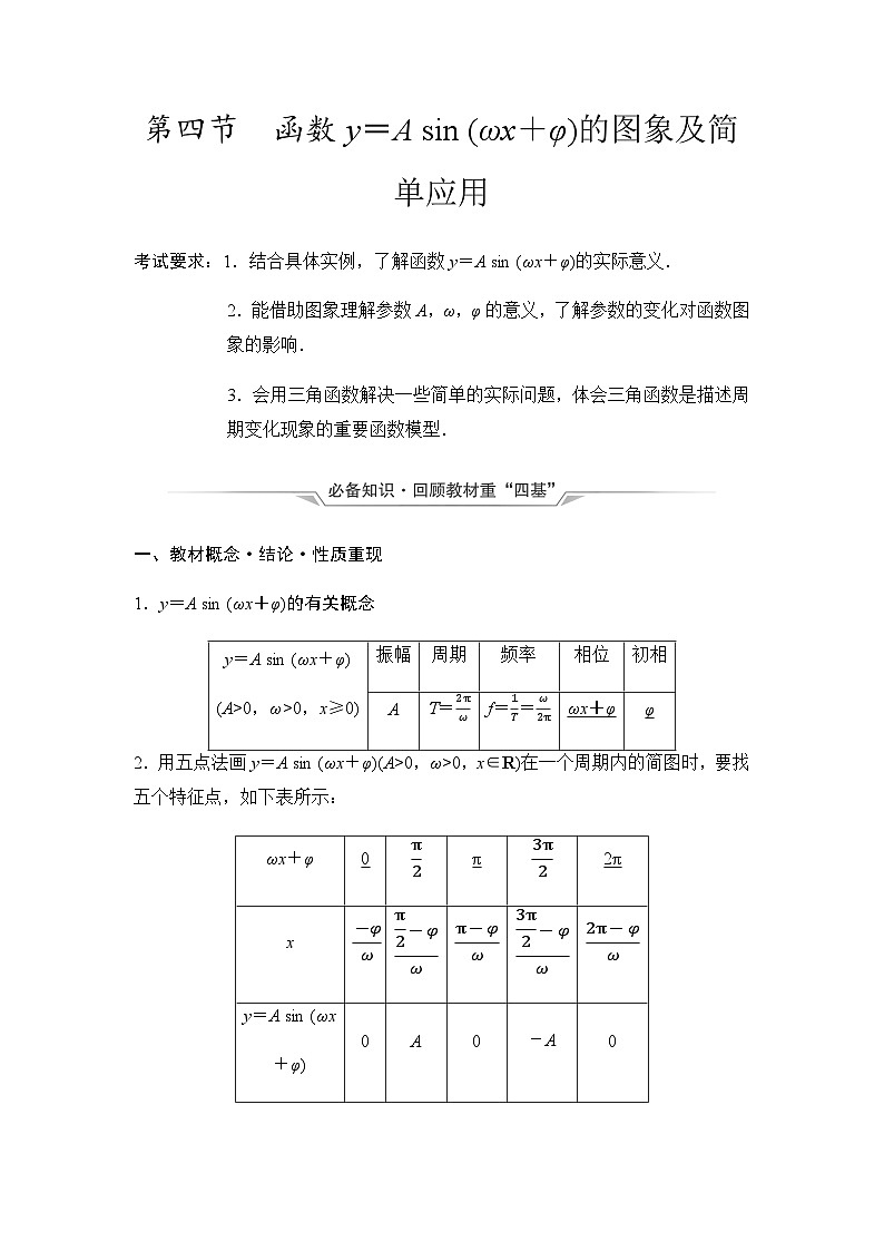 2024届高考数学一轮复习第4章第4节函数y＝A sin (ωx＋φ)的图象及简单应用学案01