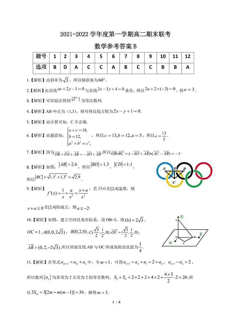 安徽省合肥市第六中学、第八中学、168中学等校2021-2022学年高二上学期期末考试数学试题01