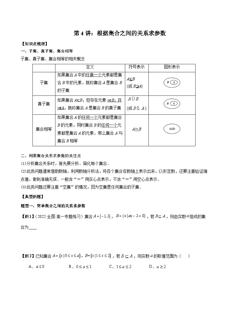 第4讲根据集合之间的关系求参数（原卷版）第1页