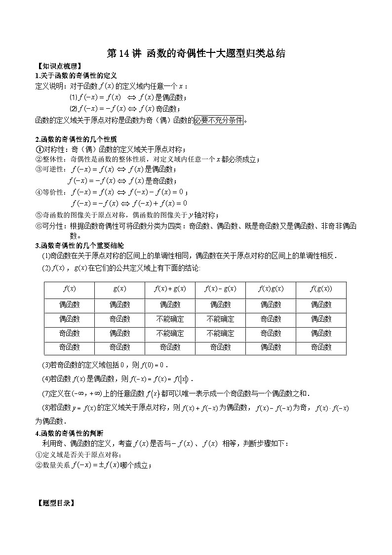 第14讲 函数的奇偶性十大题型归类总结（解析版）第1页