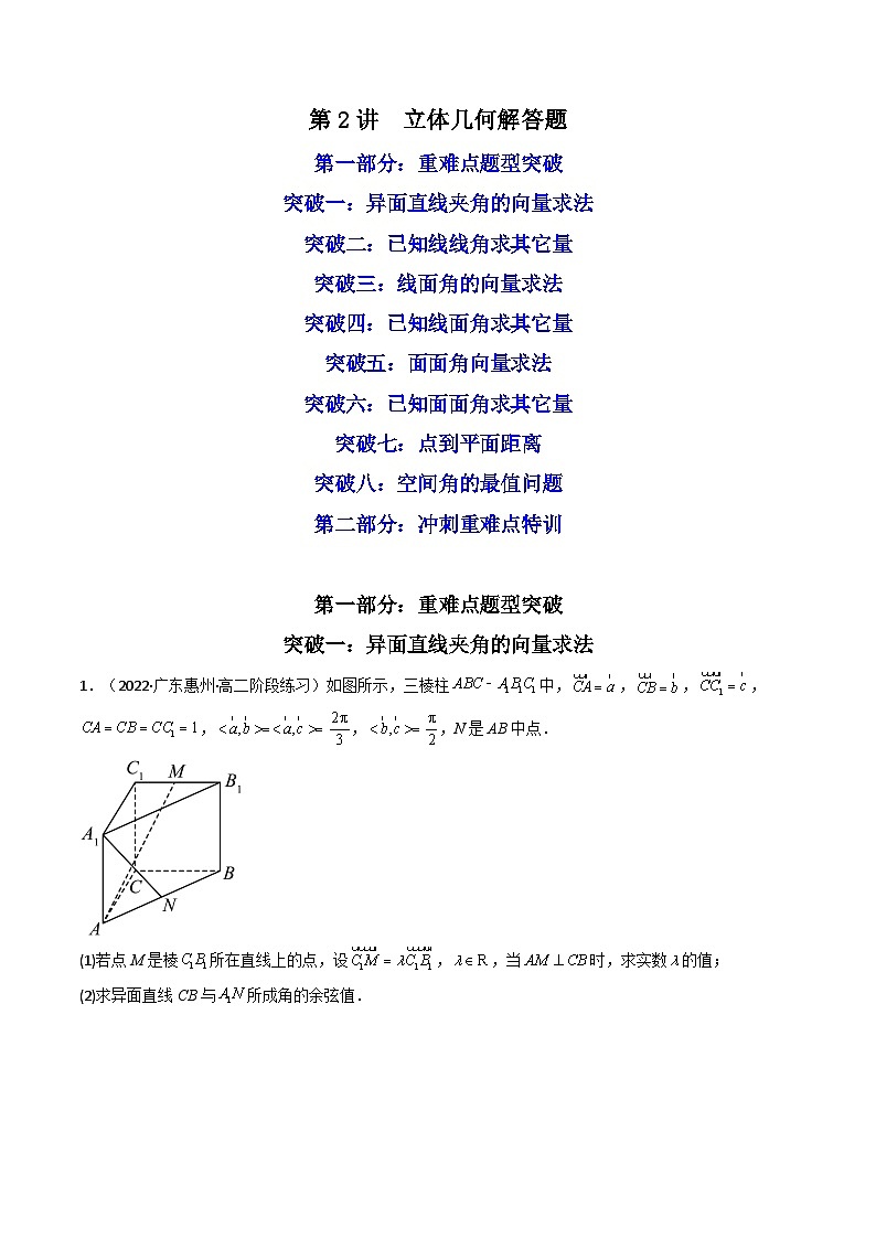 第2讲 立体几何解答题-【冲刺双一流】备战2023年高考数学二轮复习核心专题讲练（新高考版）01