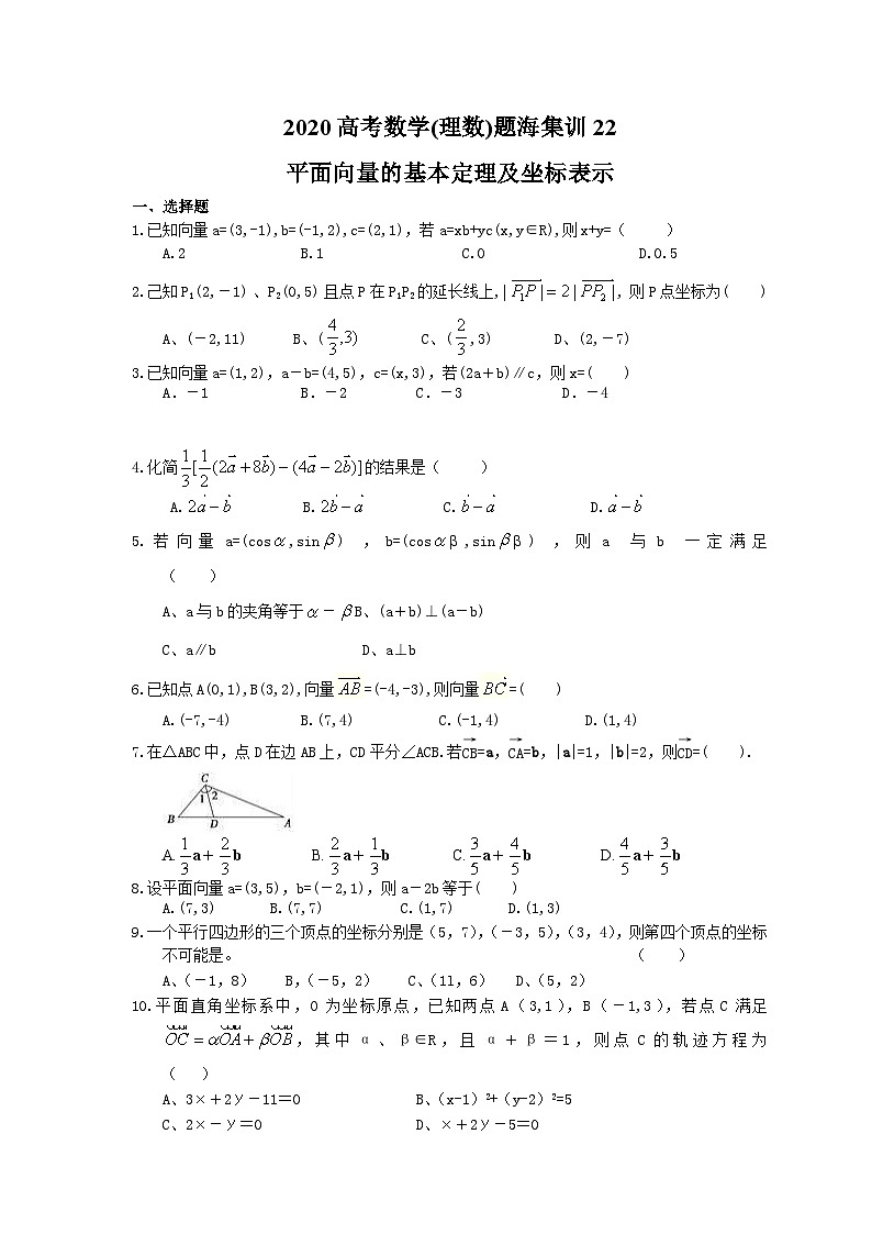 高考数学二轮复习题海集训22 平面向量的基本定理及坐标表示（30题含答案）第1页