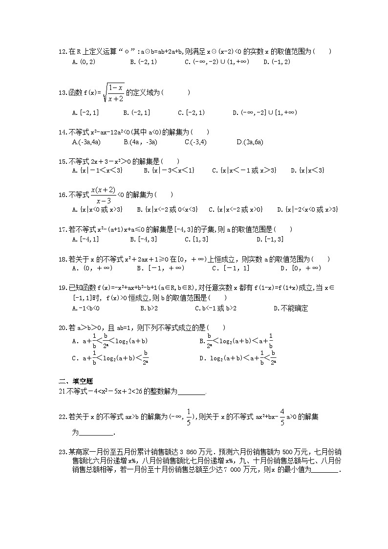 高考数学二轮复习题海集训28 不等关系及一元二次不等式（30题含答案）第2页