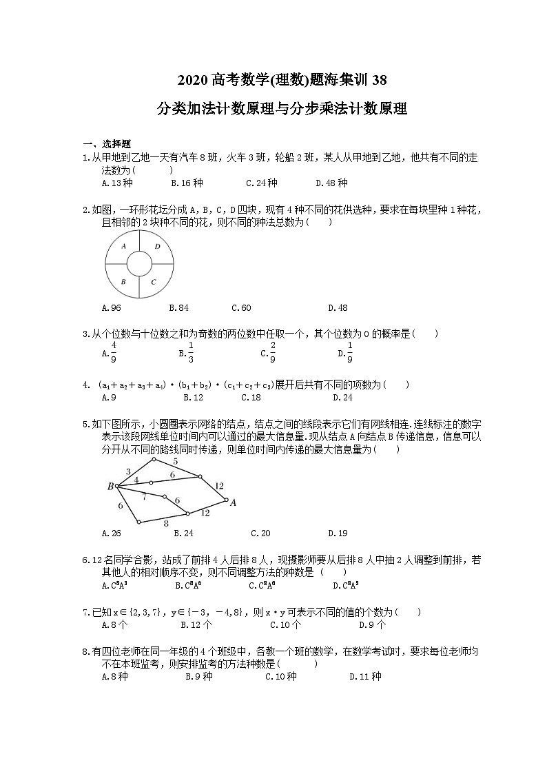 高考数学二轮复习题海集训38 分类加法计数原理与分步乘法计数原理（30题含答案）第1页