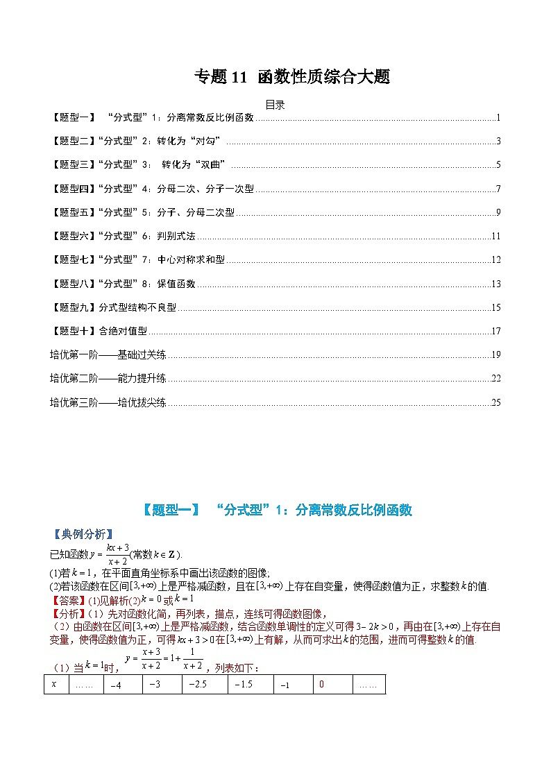 专题11 函数性质综合大题-高一数学热点题型归纳与分阶培优练（人教A版必修第一册）（解析版）第1页