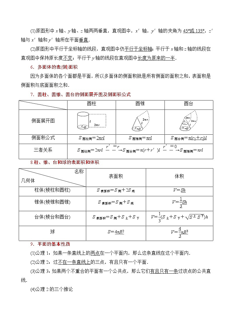 专题08 立体几何初步（公式、定理、结论图表）-备战2024年新高考数学必背知识手册第3页