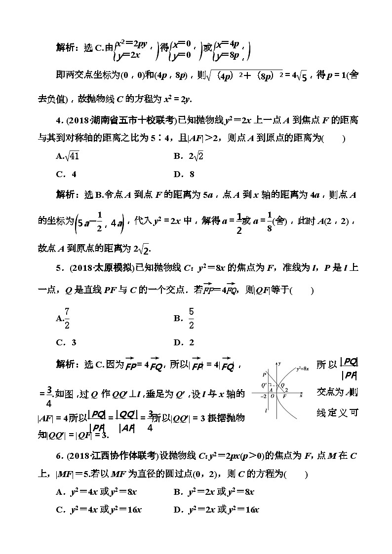 高考数学一轮复习检测：第8章第6节 抛物线 含解析第2页