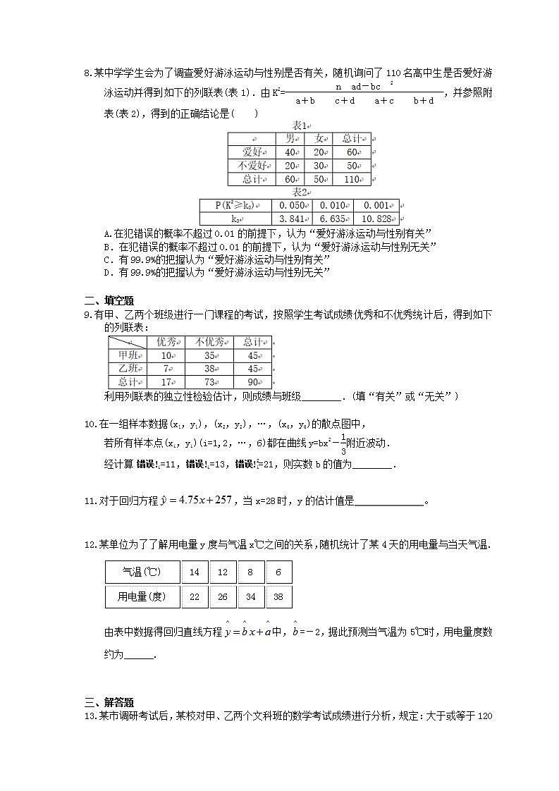 高考数学一轮复习作业本9.3 变量间的相关关系与统计案例（含答案）第2页
