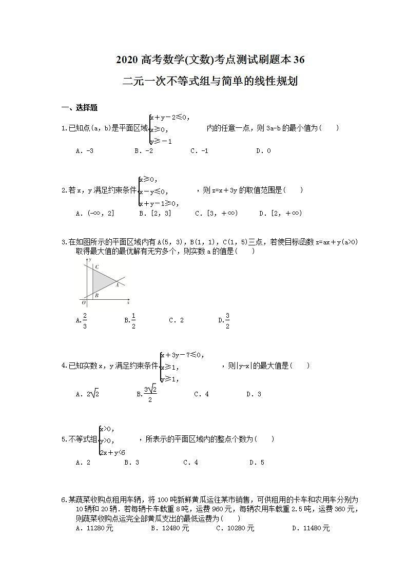 高考数学一轮复习考点测试刷题本36 二元一次不等式组与简单的线性规划（含答案解析）第1页