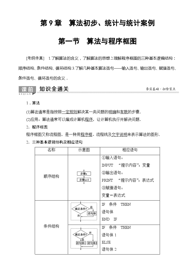 高考数学一轮复习教案 第9章_第1节_算法与程序框图（含答案解析）01