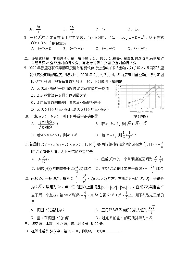 2021届湖南省永州市高三第一次模拟数学试题02