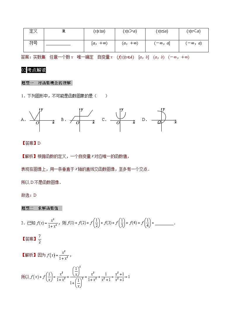 【同步学案】高中数学人教A版(2019)必修第一册--课时3.1.1 函数的概念 学案（Word版含答案）02