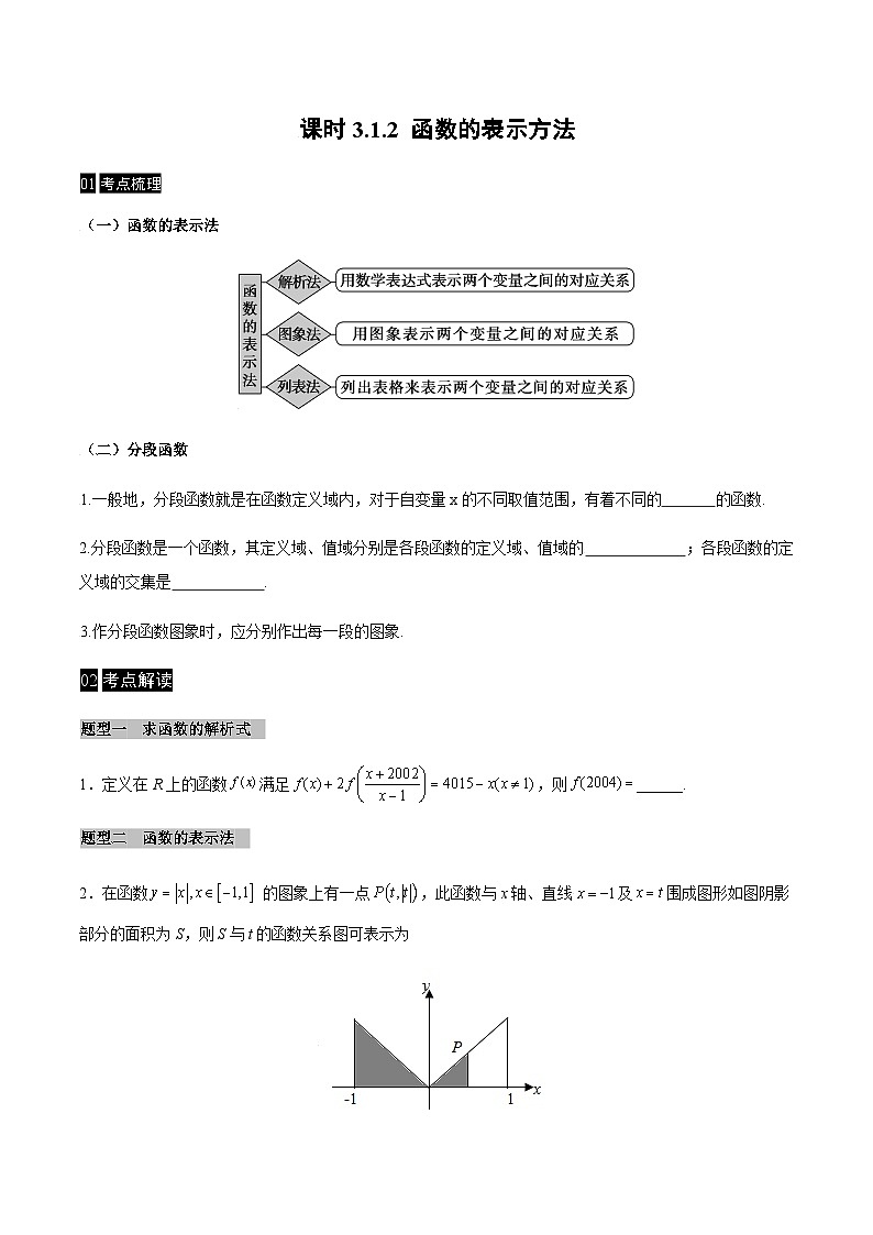 【同步学案】高中数学人教A版(2019)必修第一册--课时3.1.2 函数的表示方法 学案（Word版含解析）01