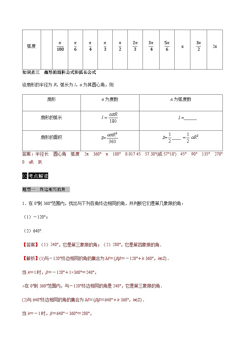 【同步学案】高中数学人教A版(2019)必修第一册--课时5.1任意角和弧度制 学案 2课时（Word版含答案）02