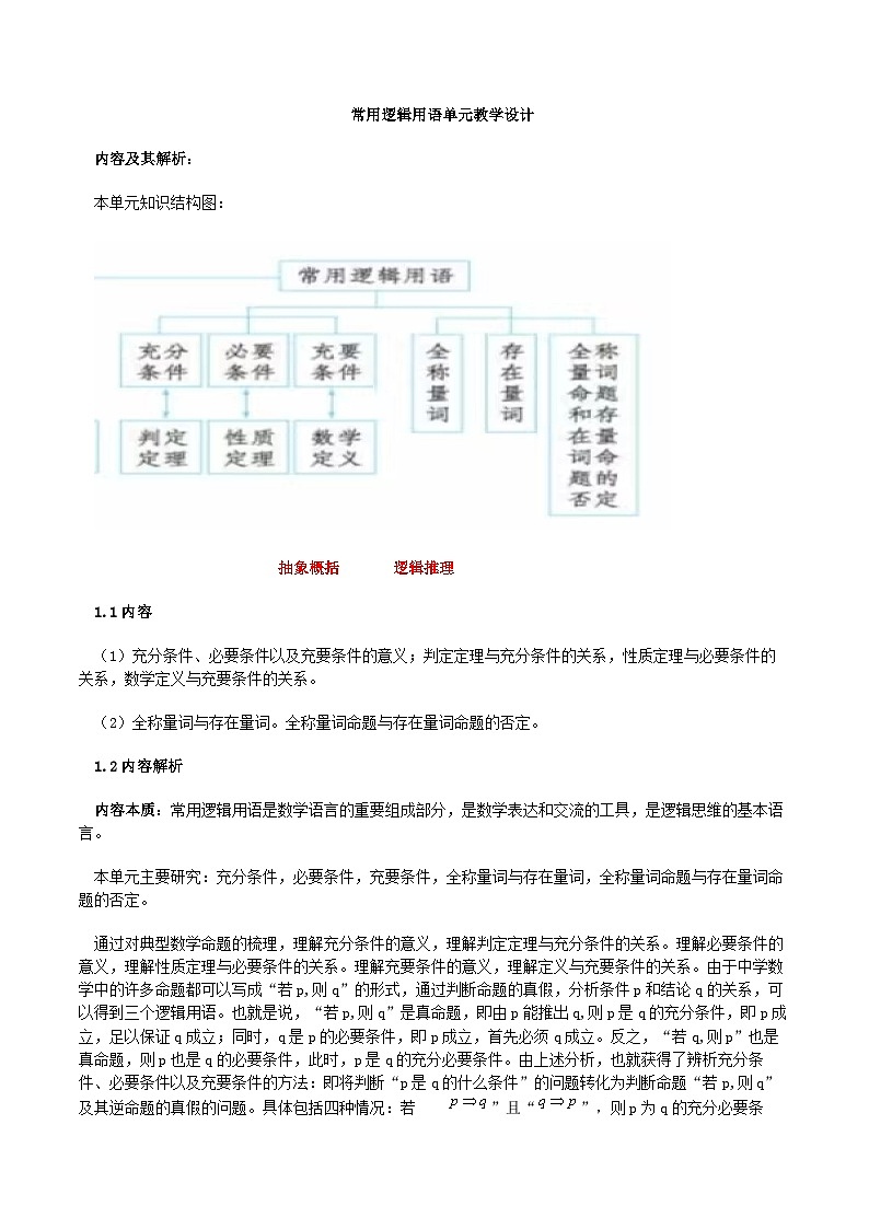 【小单元教案】高中数学人教A版(2019)必修第一册--1.4_1.5 常用逻辑用语（单元教学设计）01