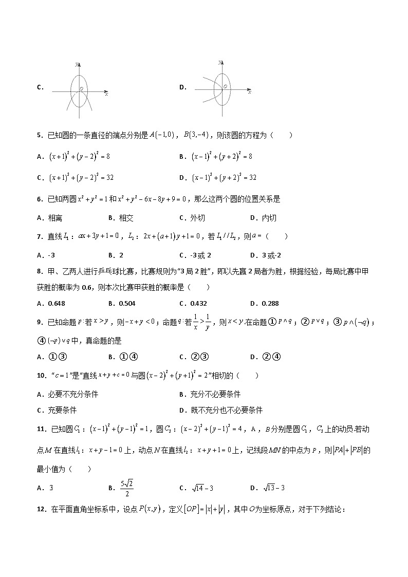 期中测试卷（A卷 基础巩固）-2023-2024学年高二数学上学期精品讲义（人教A版）02
