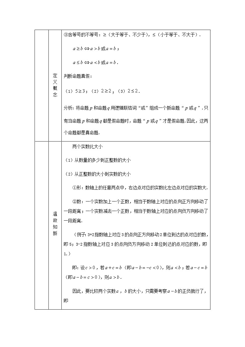 人教B版（2019）高中数学 必修第一册 2.2.1不等式及其性质 第1课时 教案（表格式）02