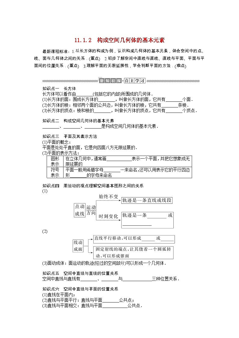 【同步学案】人教B版（2019） 高中数学 第11章立体几何初步11.1 空间几何体学案（含解析）01
