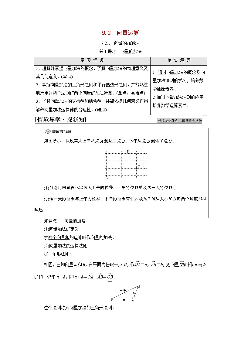 【同步学案】苏教版（2019） 高中数学 必修第二册 第9章平面向量学案含解析01