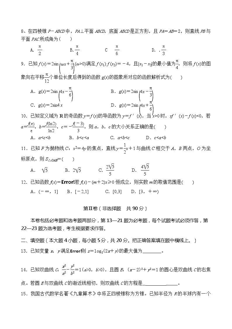 2020届湖南师大附属五雅中学高三考前适应性测试数学（文）试卷02