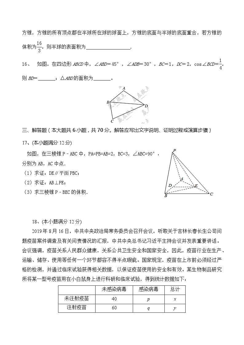 2020届湖南师大附属五雅中学高三考前适应性测试数学（文）试卷03