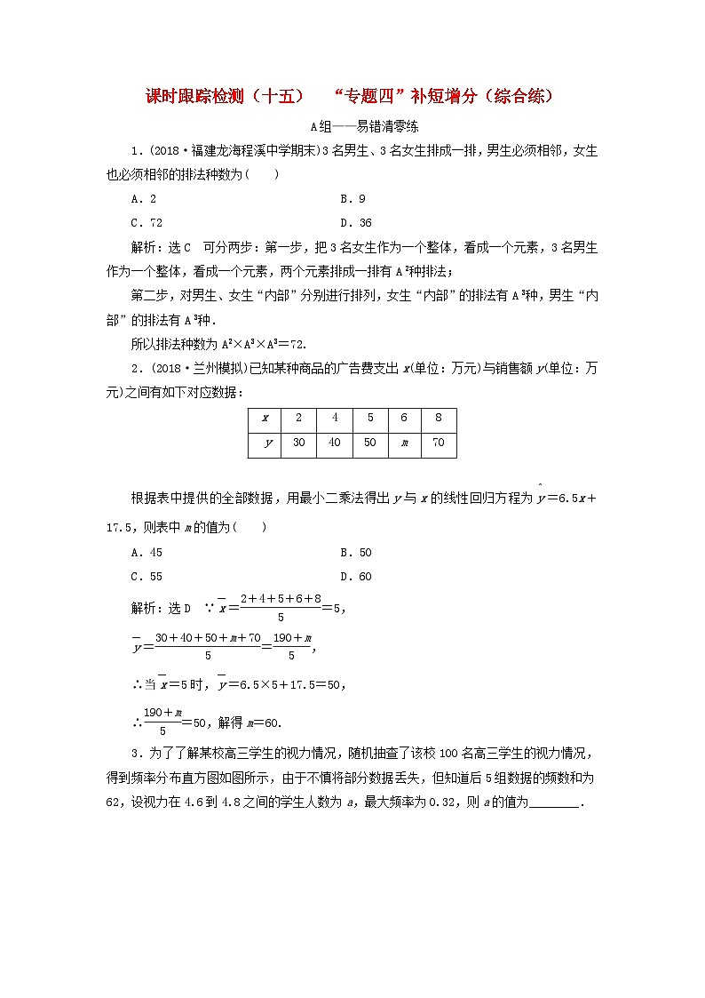 高考数学二轮复习课时跟踪检测15“专题四”补短增分综合练（含答案）第1页