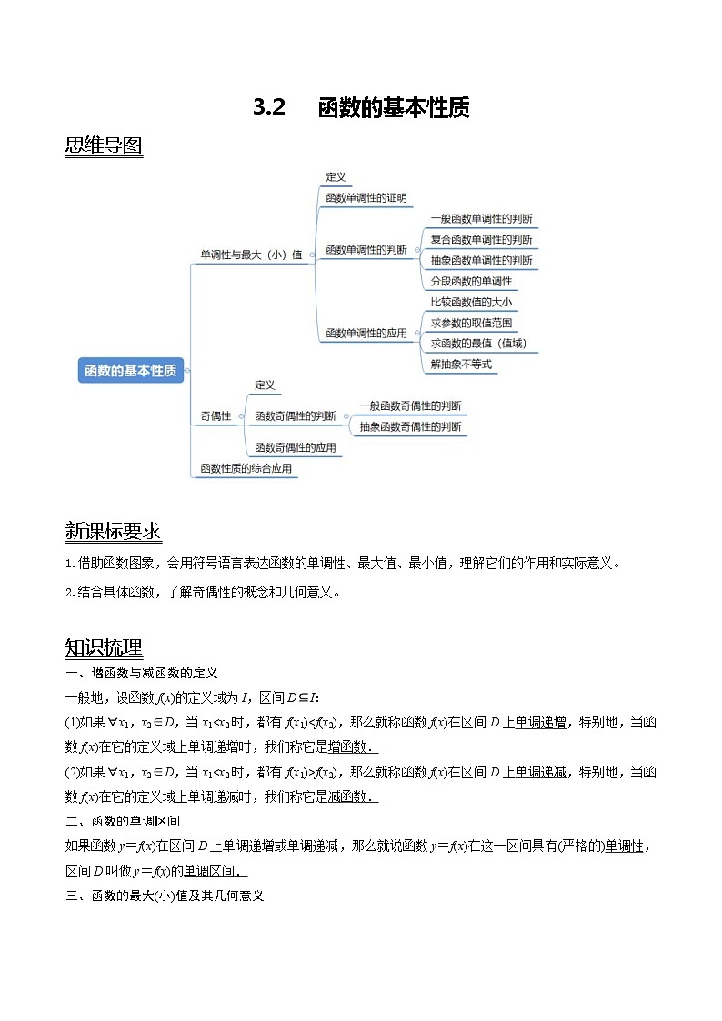 【同步讲义】（人教A版2019）高一数学必修一：3.2 函数的基本性质 讲义01