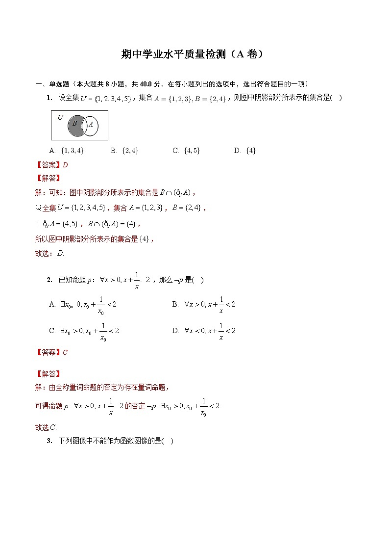 【同步讲义】（人教A版2019）高一数学必修一：期中学业水平质量检测（A卷）01