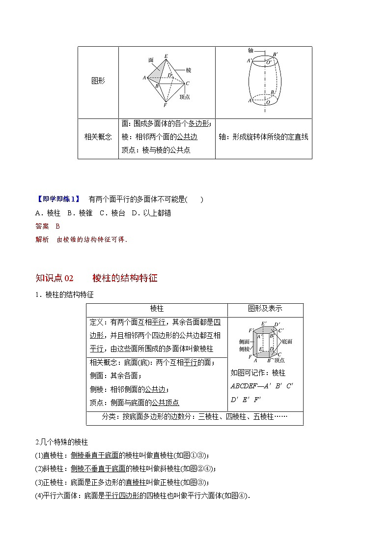 【同步讲义】（人教A版2019）高中数学必修二：第21讲 棱柱、棱锥、棱台 讲义02