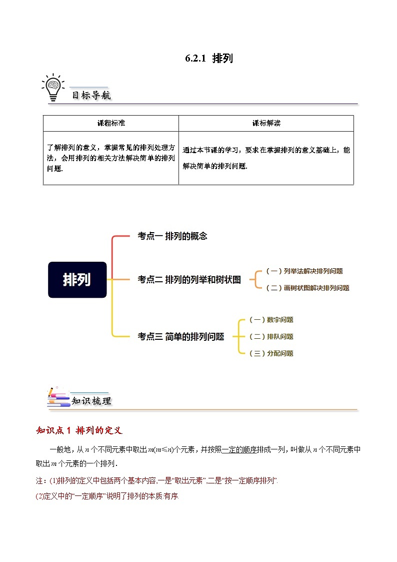 【同步讲义】（人教A版2019）高中数学选修第三册：6.2.1 排列  讲义01