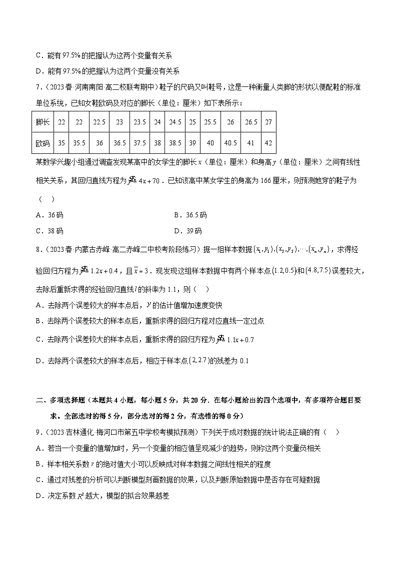 【同步讲义】（人教A版2019）高中数学选修第三册：成对数据的统计分析章末测试卷（一）（原卷版）第3页