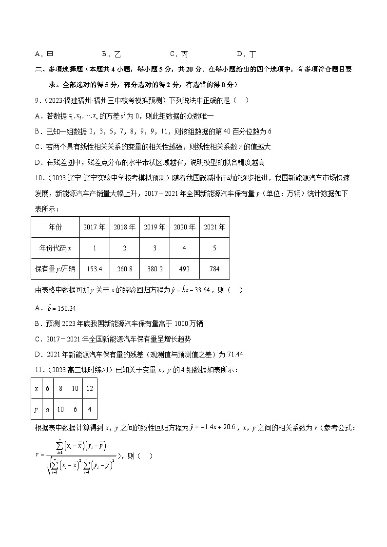 【同步讲义】（人教A版2019）高中数学选修第三册：成对数据的统计分析章末测试卷（二）（原卷版）第3页