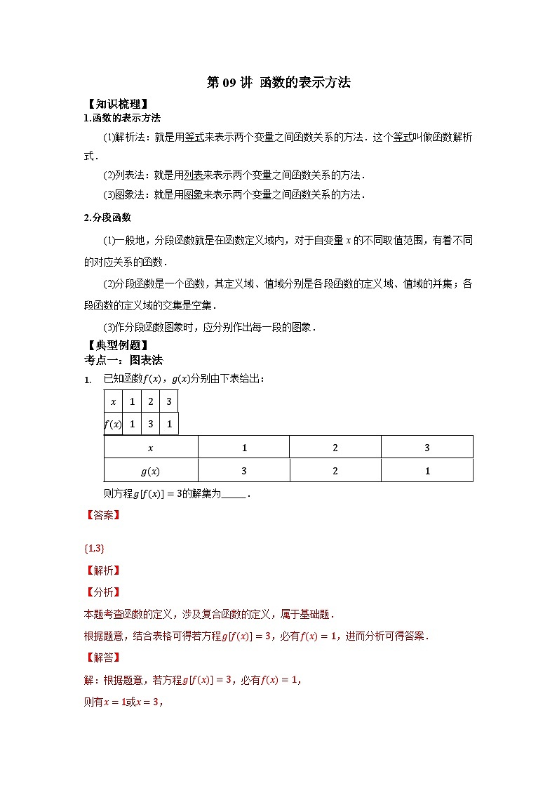 【同步讲义】（苏教版2019）高中数学必修一：第09讲 函数表达式 讲义01