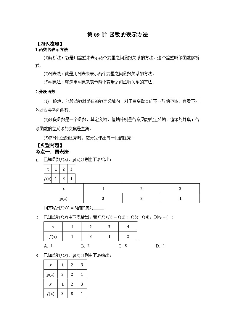 【同步讲义】（苏教版2019）高中数学必修一：第09讲 函数表达式 讲义01