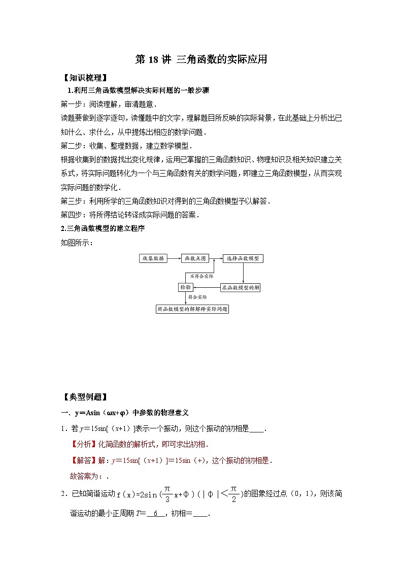 【同步讲义】（苏教版2019）高中数学必修一：第18讲 三角函数的实际应用 讲义01