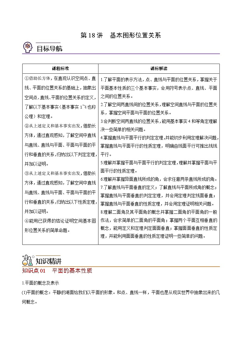 【同步讲义】（苏教版2019）高中数学必修二：第18讲 基本图形位置关系 讲义01
