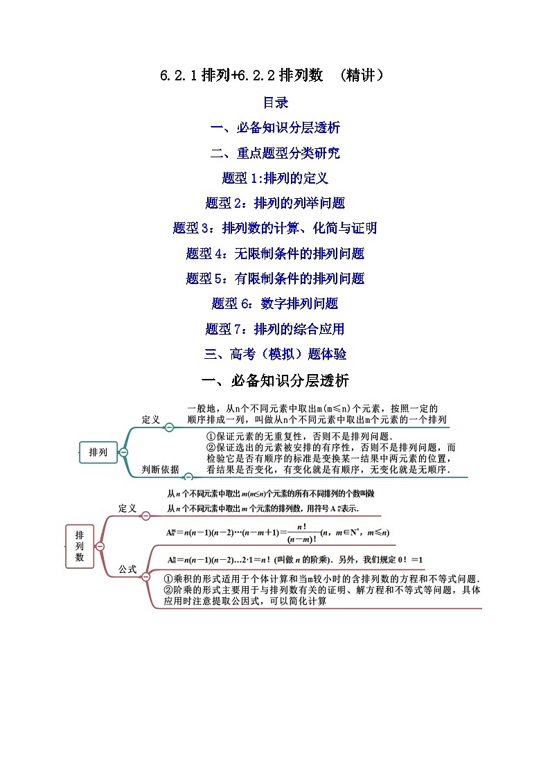 6.2.1排列+6.2.2排列数(精讲）-2023-2024学年度高二数学下学期同步精讲精练（人教A版选择性必修第三册）01