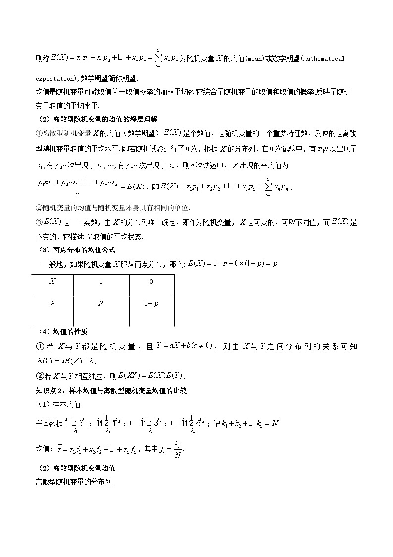 7.3.1离散型随机变量的均值(精讲）-2023-2024学年度高二数学下学期同步精讲精练（人教A版选择性必修第三册）02