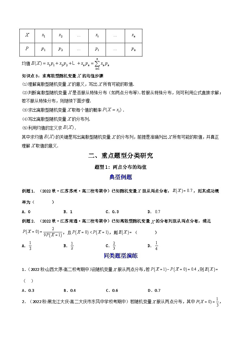 7.3.1离散型随机变量的均值(精讲）-2023-2024学年度高二数学下学期同步精讲精练（人教A版选择性必修第三册）03