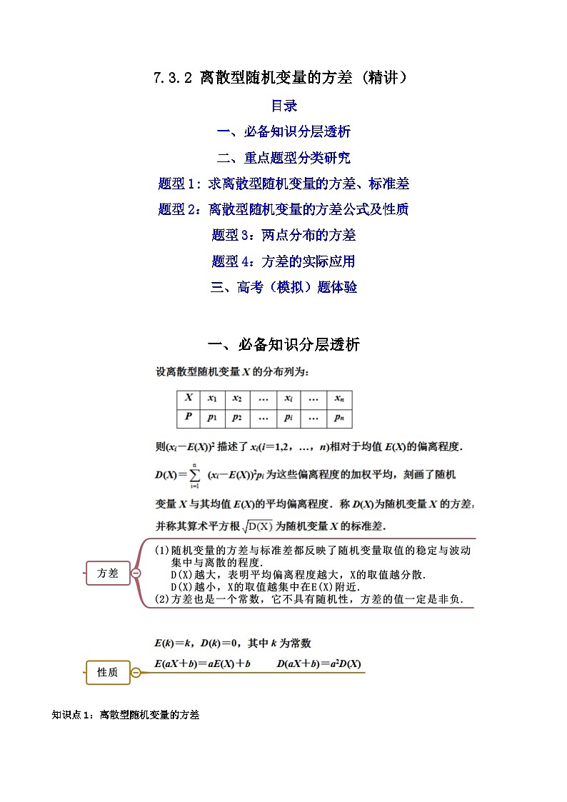 7.3.2 离散型随机变量的方差 (精讲）（原卷版）第1页